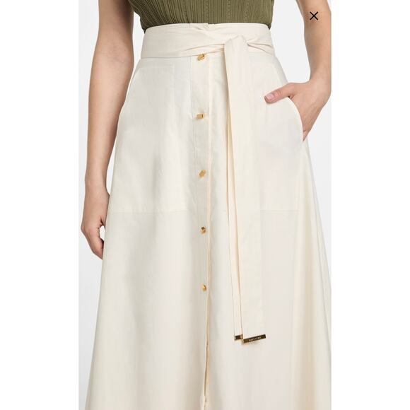 Marciano By Guess Pat Belted Maxi Skirt Off-White Long Gold Buttons US 2 IT 38 - Picture 3 of 11